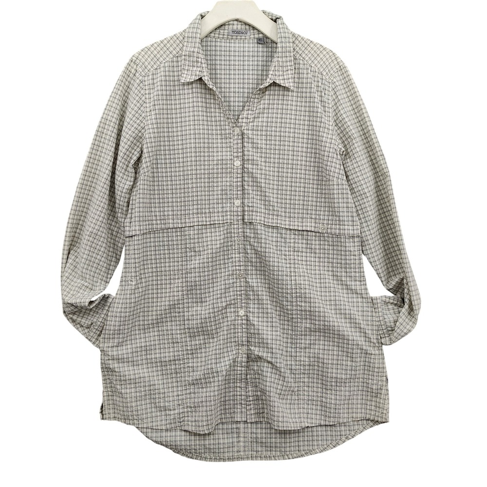 Toad&Co Womens Gorpcore Outdoor UPF Marvista Tunic XL Gray Plaid Button Up